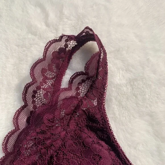 Lucky Brand Burgundy Lace Bralette Size L Lightly Padded - Picture 6 of 11